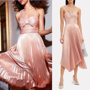 A.L.C. Aurora Pleated Cocktail Dress in Metallic Blush Rose Gold Size 4